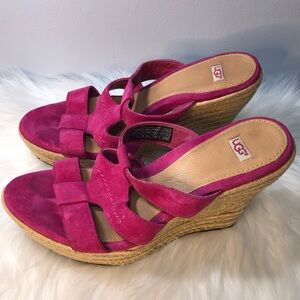 UGG Australia Tawny Pink Suede Platform Wedge Espadrilles